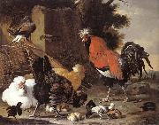 Melchior de Hondecoeter A Cock, Hens and Chicks oil painting reproduction